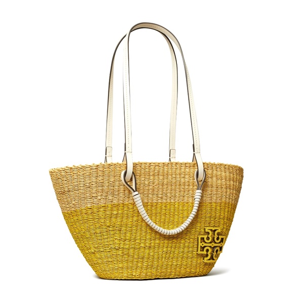Tory Burch Women's Small Ella Straw Striped Basket Tote - Natural/Banana Yellow - Picture 2 of 8